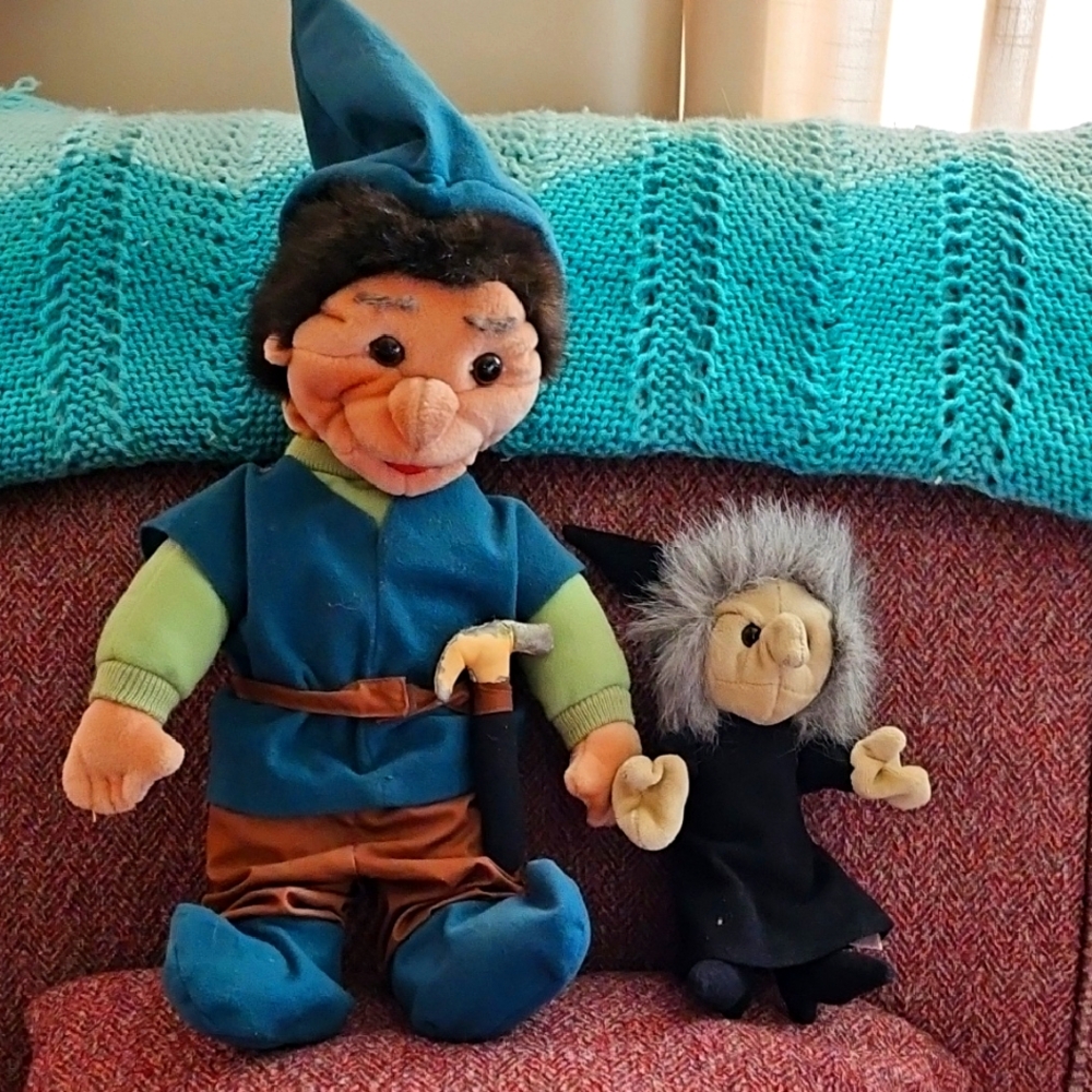 Folkmanis Witch Finger Puppet and a Villager Hand Puppet Vintage